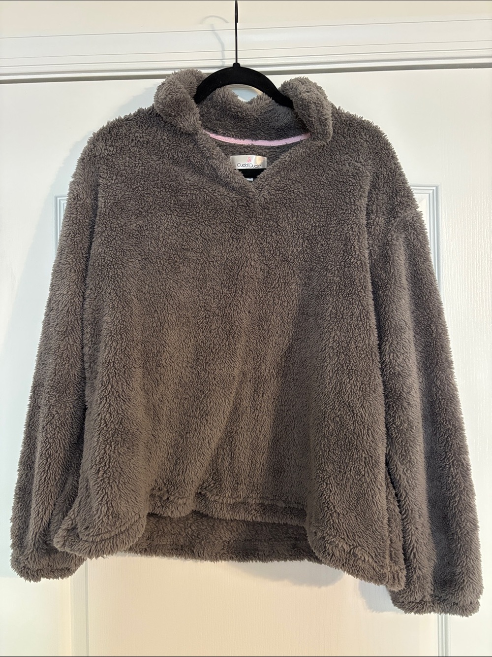 Cuddl Duds Plush Sherpa Cowl Neck Pullover - Gray